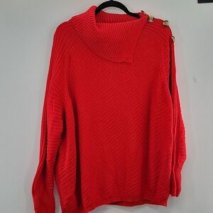 Lida Kate Red Sweater w/ Button Shoulder Detailing size S